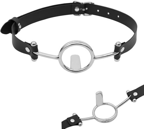 GeRRiT Neu Edelstahl Gag Zungenfixierung Bondage Mundknebel O-Ring Mund offen Fetisch BDSM Knebel Verstellbarer Ball Gag Sklave Erotik Sexspielzeug für Paare Frauen Männer(Schwarz)