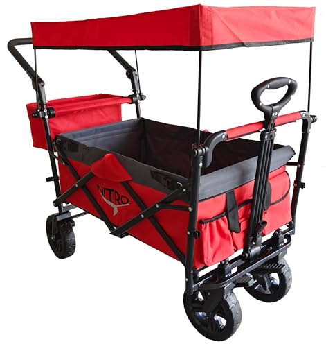 PAPILIOSHOP Nitro – Faltbarer Kinderhandwagen mit Gurt und Dach, Klappbare Gartenkarre für Kinder und Geräte, Vielseitiger Transportwagen für Outdoor und Freizeit (rot)