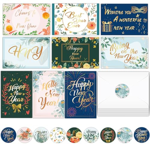Qpout 18 Paquets De Cartes De Bonne AnnéE En Vrac Avec Des Enveloppes Et Des Autocollants, Carte De Voeux Du Nouvel An 2025, Cartes De VœUx Pour La BéNéDiction Joyeux Nouvel An Vacances Party
