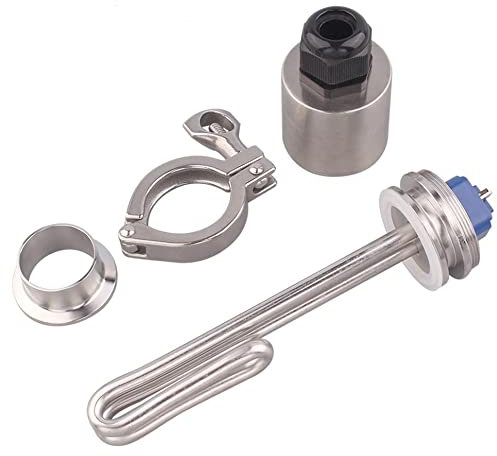 DHVIJA 1.5inch(50.5mm) Tri Clamp Immersion Heater Heating Element For Brewing Equipment 120V 1.5KW With Stainless Steel Cap joyous(With clamp set)