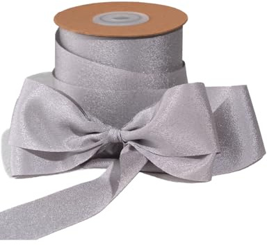 Sinbeon Geschenkband Grau, 3.8cm Breit 23m Schleifenband Chiffonband Stoff Satinband Deko für Hochzeit Geschenkverpackung Blumenstrauß Party Heim