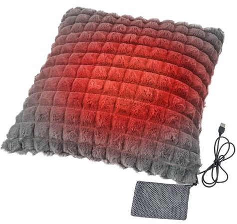 USB Heated Cushion Chair Sofa Bed Throw Pillow Home Office Lumbar Support Cushion Electric Heating Pad for Back, Abdomen, Lumbar, Neck, Shoulder (Grey)