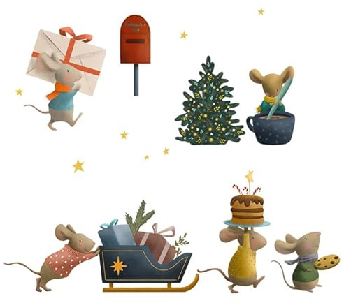 TinyFoxes Fensterbild Mäusewerkstatt - bringt Weihnachtsfreude ans Fenster, liebevoll handgezeichnet & wiederverwendbar - mehrteiliges Motiv 24 × 39 cm - von Kristin Franke