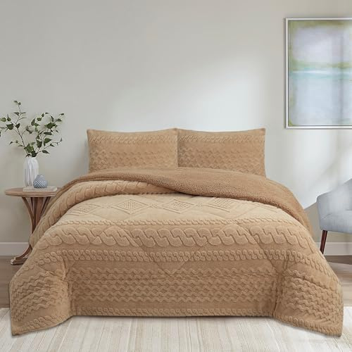 NH NOVOTEXTIL HOGAR Edredón Invierno Sherpa Cama 105 (200x260) Extra Grueso 560gr/m2 Efecto Borreguito - Edredón Suave, Cálido y Transpirable con 1 Funda Almohada (50x70) (Jarkov Beige)