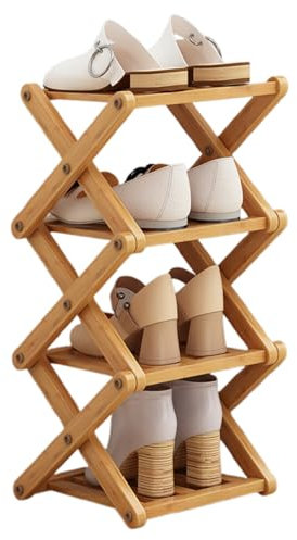 Yallmie Scarpiera in Bambù a 4 Ripiani, Scarpiera Verticale Stretta e Alta in Legno Scaffale Salvaspazio, Scaffale Scarpe Organizzatore Scarpe Stretto per Corridoio, Ingresso, Camera, Soggiorno