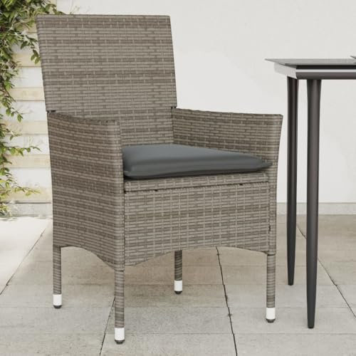 Brokky Gartenstühle mit Kissen GartenstüHle Gartensessel Outdoor Garten StüHle Terassenstuhl 2 STK. Grau Poly Rattan - 368111