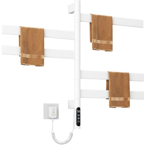 DOKKOME 180°Drehung Handtuchheizkörper Elektrisch Bad Handtuchtrockner Elektrisch HandtuchwäRmer Elektrisch BadheizköRper HeizköRper 120w Mit Timer Und Thermostat 30-70℃ Weiß