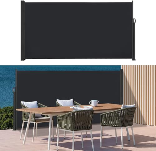 Seitenmarkise Ausziehbar,Seitenrollo Markise，Wandmakise,Sichtschutz,Rostbeständig,Windschutz,UV-Schutz,Sonnenschutz,Blickdicht Markise für Balkon, Terrasse,Garten,1.8 x 3 m,Anthrazit