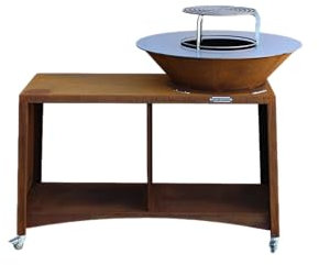 FLAME FOX - Premium Grill m. Tisch aus Cortenstahl inkl. Planchas aus Edelstahl 75cm I Hochwertiger Plancha Grill für hervorragende Grillergebnisse I Langlebiger Terassenofen außen mit Planchas