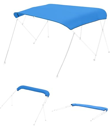 VEVOR Bimini Top Cover Replacement, Fit 4 Bow Boat 600D Polyester Canopy, Waterproof & Sun Protection Boat Awning Canopy with Storage Bag, 96 Lx(91-96) W Pacific Blue (Support Frame Not Included)