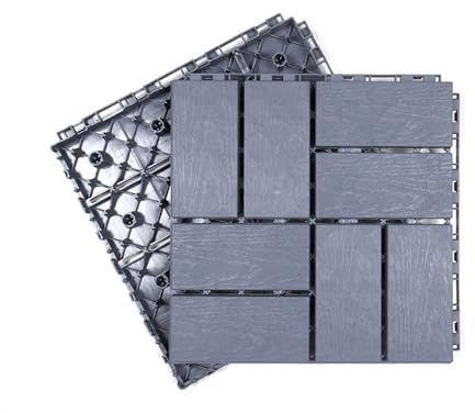 Dalles Terrasse, Caillebotis Exterieur Revêtement de Sol Extérieur Facile à Nettoyer Antidérapant Forte Capacité De Charge Démontage Rapide 31.5 x 31.5cm B1 11pcs