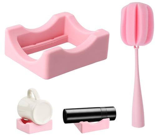 Portabicchieri Artigianali con Spazzola per Tazze, Piccolo Portabicchieri in Silicone Rosa, Posizionamento a Due Angoli, Base Stabile, Adatto a Tazze, Oggetti Artigianali, Bottiglie di Vetro