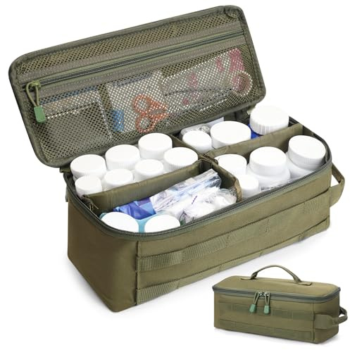 QISVVE First Aid Bag Empty Pill Box Organizer,Tactical Medical Bag Case,Portable EDC Travel Medicine Pill Bottle Organizer (Green)