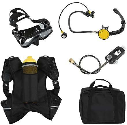 AKLOSIPY DS-2000 2L Set con Gafas y Boquilla Ergonómica para Aventuras de Buceo Cómodas (Botella de oxigeno Amarilla)