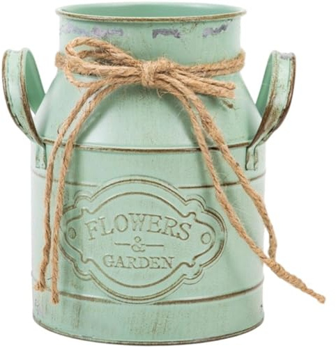 Zghhc Vintage Milk Can, Farmhouse Decorative Flower Vase, Rustic Shabby Chic Vase with Handle for Home Office Decor