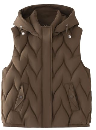 Hooded Qulited Vests for Women Warm Puffer Vest with Hood Zip Up Padded Gilet Casual Solid Sleeveless Down Coat Lightweight Winterweste Outerwear