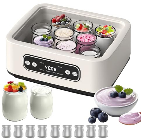 Yogurt Maker, Electric Yogurt Machine with 1.6L 304 Stainless Steel Inner Pot and 9 Portable Cups, Multifunctional Yogurt Machine with PTC Function& Time Control for Homemade Yogurt Fermentation