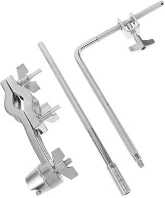 LOLIPPYY Abrazadera para Cencerro de Percusión con Soporte de Metal Plata, Brazo Ultralargo Curvado y Sistema de Bloqueo Seguro para Estudios y Presentaciones en Directo