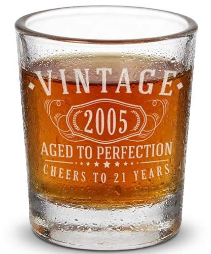 Spotted Dog Company Vintage 2005 Etched 2.5oz Shot Glass – Happy 21st Birthday Gifts, Decorations Men Women Guy, Turning 21 Year Old, Bday Party Favors Supplies, Finally 21 Best Gift Idea Son 1.0