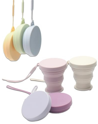 xocome Lot de 6 gobelets pliables en silicone avec couvercle - Anti-fuite, réutilisables et passent au lave-vaisselle - Pour camping, voyage, pique-nique - Design peu encombrant
