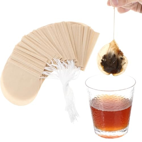 YBEATY 200 bolsas de té para té de hojas sueltas, redondas, bolsas de filtro de té natural, desechables, material de papel de pulpa de madera, bolsas de infusor de té vacías con cordón para café, baño