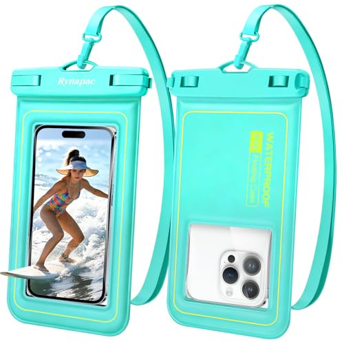 Rynapac Floating Waterproof Phone Pouch Up to 7, 2 Pack IP68 Dry Bag Case | Adjustable Lanyard, Touchscreen & Underwater Photography, Secure Clip, for iPhone 17 16 15 Pro Max, Beach Cruise Essentials