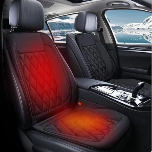 Sitzheizung Auto Autositzbezüge,Bequemes Leder-Sitzkissen,Vordersitzbezüge,Fahrzeugsitzschutz,Passend für Fahrzeuge,Autos,Limousine,LKW,SUV,Van,mit vollständiger Rückenstütze (Schwarz, 1Stück)