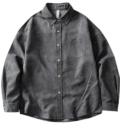 Generisch Chemise à manches longues Coupe surdimensionnée Style décontracté Motif batik Chemise de couple coréenne pour la saison d'automne, gris, M