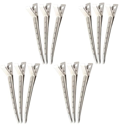 Friseurclips aus Edelstahl Silber zum Abteilen von Haaren | Haarschnitt und Friseursalons, für Stylisten und Friseure, 12 Stück Packung