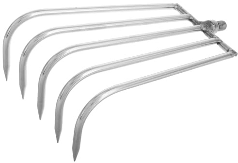 DIYEAH Rastrello per Erbacce in Acciaio Inox 5 Denti, Estirpatore D'erba Portatile per Pesca e Giardinaggio, Strumento per Diserbo Laghetti e Cura Prato Outdoor
