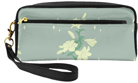 Petite trousse de maquillage motif lys blancs de dessin animé. Élégant sac de maquillage portable imprimé double face, sac de rangement multifonction pour femme
