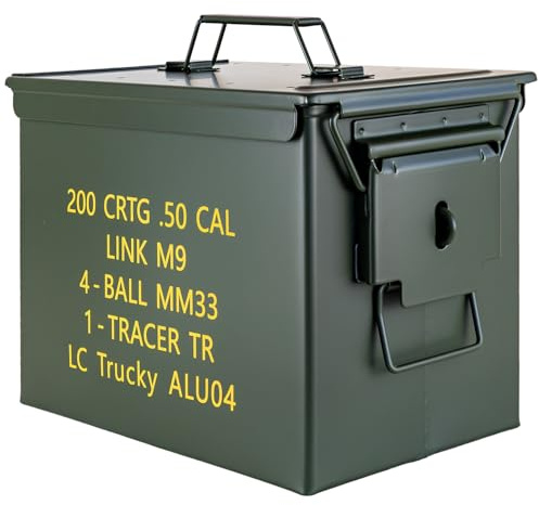 Trucky Munitionsbox Ammo Box 33x19x23 cm Metallkiste Metallbox Munitionskiste Aufbewahrungsbox mit Deckel Army Metall Grün