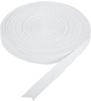 Cotton Twill Tape Ribbon, Bias Binding Tape for Sewing, White 10m X 1cm | Soft Cotton Twill Tape Is Sturdy, Herringbone Weave Allows Neat Folding, Suitable for Sewing and Gift Wrapping