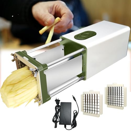 Pnpaea Taglia Patate Fritte Elettrico, Tagliapatate in Acciaio Inossidabile Taglierina Fritta, con 2 Lame di Ricambio Tagliapatatine Fritte con Piedini Antiscivolo, per Frutta E Verdura Silver