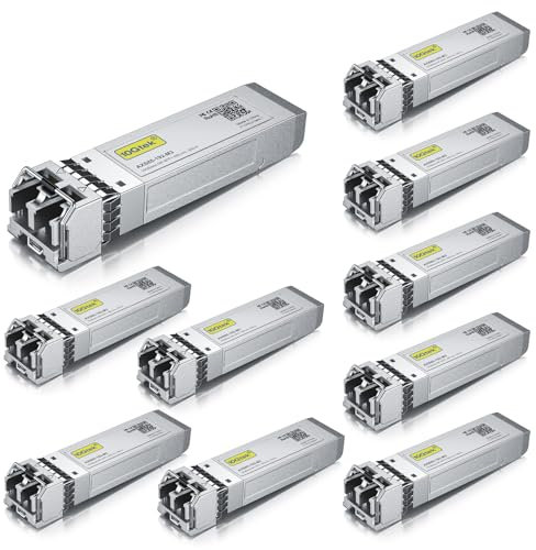 10Gtek 10-Stück 10Gb SFP+ SR Multimode Modul, 10GBase-SR LC Transceiver Kompatibel für Cisco SFP-10G-SR, Meraki, Mikrotik, Ubiquiti UniFi, Netgear, Zyxel, D-Link, TP-Link, Open Switch