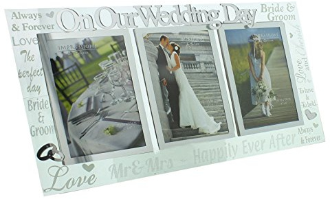 Juliana 3D words 'On Our Wedding Day' Triple Glass 4 x 6 Wedding Day Photo Frame - happily ever after, bride & groom, love ...