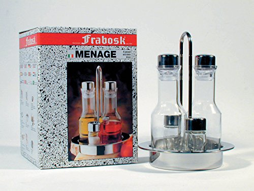 Frabosk Casalinghi 264300 Oliera 5 Pezzi Set Menage In Vetro Con Struttura In Acciaio Inox, Cm 17 x 22 H