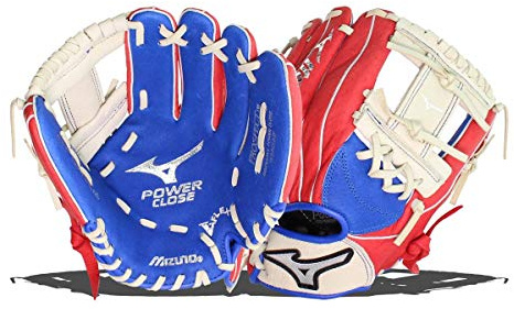 Mizuno unisex-teen GPP1100Y3MEC Prospect Series PowerClose Baseball Gloves, 11, Left Hand, Red/Cream/Royal Deep III Web, 1 Count (Pack of 1)