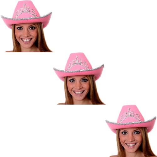 Cowboyhut für Damen, rosa Kuhhut mit Tiara, Kostüm, Junggesellinnenabschied, Rosa, 1 Stück