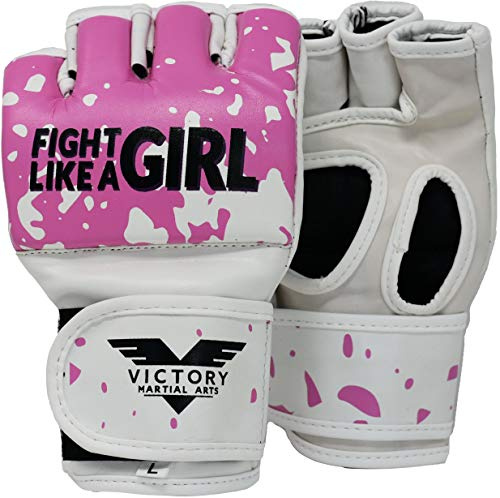 Women's MMA Gloves Boxing Gloves Synthetic Leather Fingerless Punching Bag Gloves for Kickboxing, Sparring, Muay Thai and Heavy Bag (X-Small, Fight Girl)