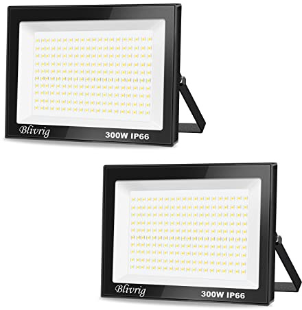 Blivrig 2 Packungen LED Strahler Außen 300W, 30000LM Scheinwerfer Superhell 3000K Warmweiß, Wasserdicht IP66 Außenleuchte Flutlicht für Hof, Garage, Sportplatz, Flur