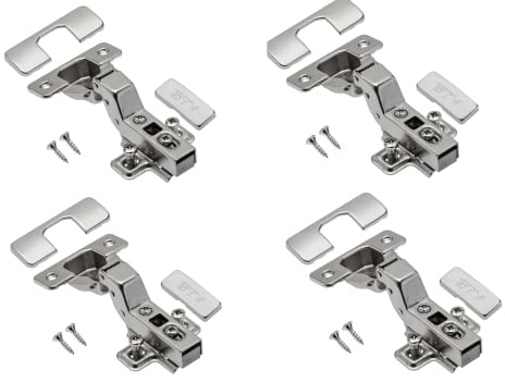 GTV – 4 x hydrauliskt gångjärn ECHC, insticksenhet – gångjärn med dämpning – innerstopp – monteringsplatta H=0 med euroskruvar – tyst stängning – möbelgångjärn krukgångjärn