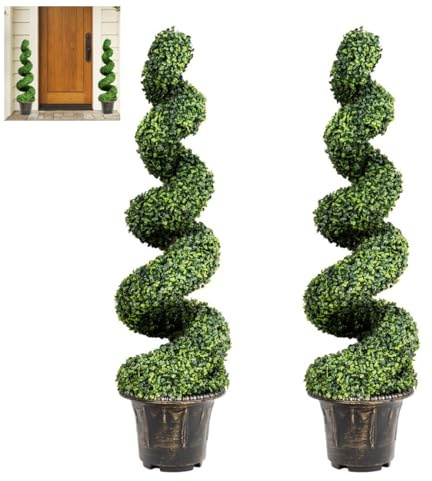 GiantexUK 115cm/120cm Artificial Spiral Boxwood Tree, Fake Topiary Trees in Cement-Filled Pot with PE Leaves & Metal Trunk, Faux Decorative Plants for Home Office Garden Balcony (30 x 30 x 120cm)