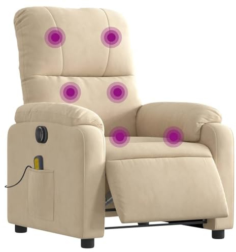 vidaXL Massagesessel, Sessel Elektrisch, Relaxsessel mit Liegefunktion Vibrationsfunktion, Fernsehsessel Liegesessel, Creme Mikrofasergewebe