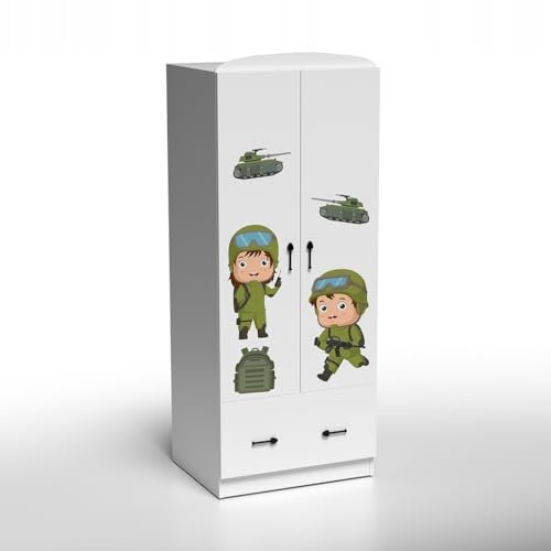 PLASTIKO Kinder-Kleiderschrank mit 2 Türen im Militär-Stil - Stabile Konstruktion und abenteuerliches Design 60X75X190 cm