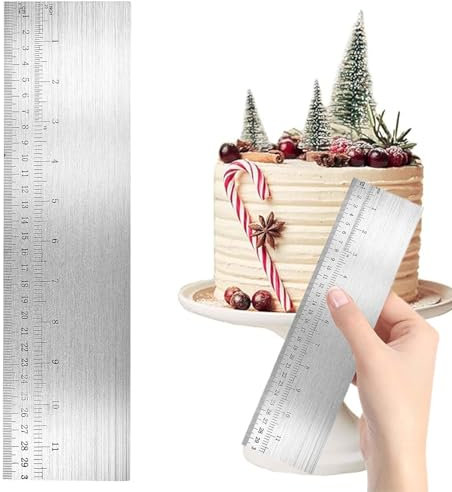 11.8 Inch Metal Cake Scraper Smoother with Scale, Stainless Steel Cake Smoother Tool for Icing Cream Edge Cake Decorating Comb Cake Leveler for Baking Cake Buttercream Kitchen Accessory