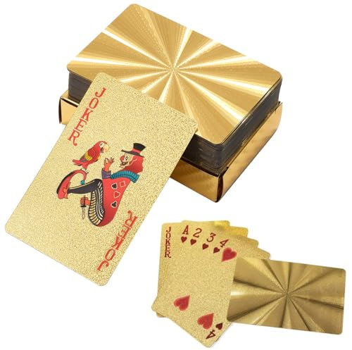 Pokerkarten,Spielkarten,Wasserdichte Spielkarten,Spielkarten Plastik, Professionelle Pokerkarte,Schwarze Spielkarten,Kartenspiel,Standard 54 Poker,für Texas Holdem Poker Deluxe Kartenspiele,Gold