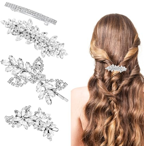 4 accessori per capelli con strass argentati, accessori per capelli da sposa per donne, fermagli lucidi per la sposa, decorazioni per forcine di cristallo per matrimoni, forniture per cerimonie