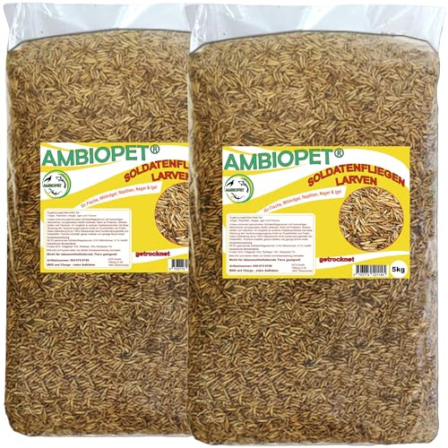 Ambiopet Soldatenfliegenlarven (Hermetia) getrocknet 5 + 5kg Packung, Black Soldier Fly, Protein- und fettreiches Wildvogelfutter, reich an Calcium und Laurinsäure