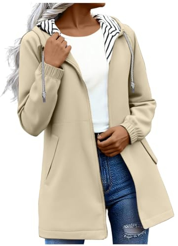 Waterproof Jacket Lightweight for Women Windbreaker Coat Long Sleeve Full Zip Raincoat Ladies Jackets Windbreaker with Hood Casual Rain Coat for Hiking Walking Cycling Outwear